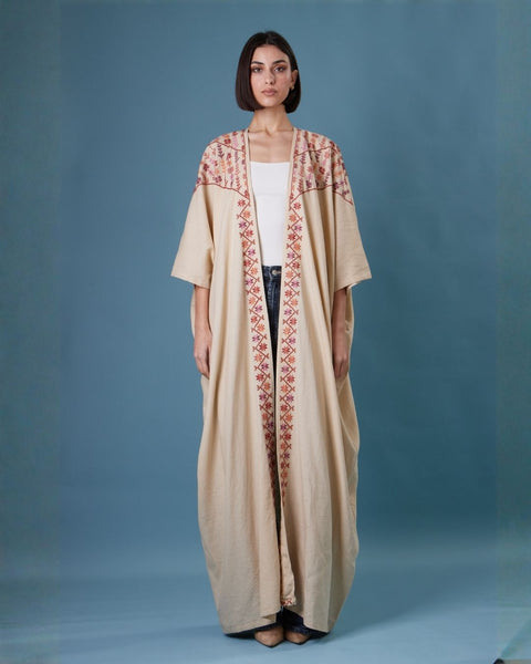 Linen Cotton Abaya Short Sleeve-Ward Rumi of Ramallah | ورد رومي من رام الله