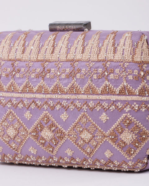Purple Flat Silk Clutch- Gaza Embroidery | تطريز غزة