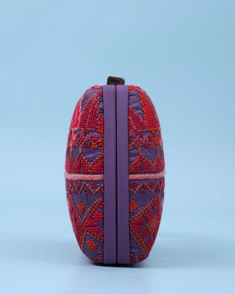 Purple Contrast Flat Silk Clutch- Gaza Embroidery | تطريز غزة