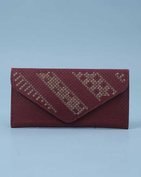 Burgundy Green Leather Flip Wallet