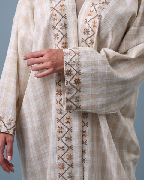 Beaded French Cotton Abaya Long Sleeve-Stars of Palestine | نجوم فلسطين
