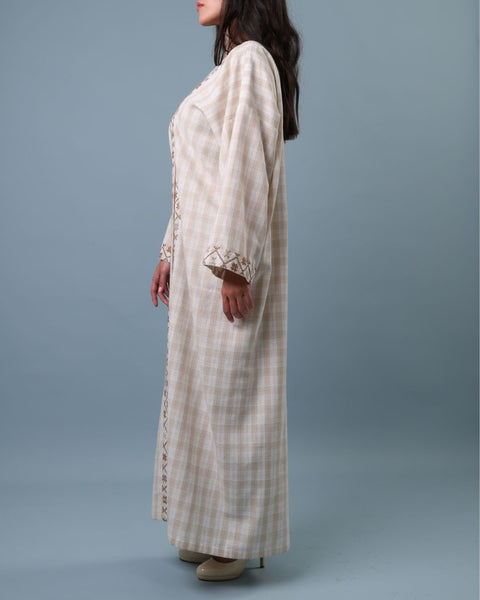 Beaded French Cotton Abaya Long Sleeve-Stars of Palestine | نجوم فلسطين