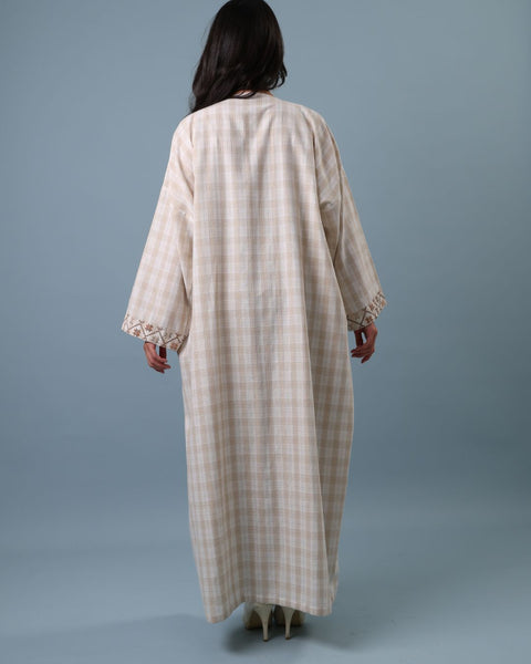 Beaded French Cotton Abaya Long Sleeve-Stars of Palestine | نجوم فلسطين