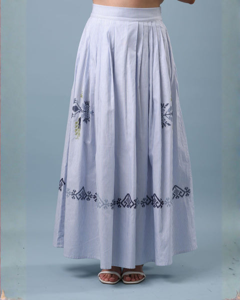 Pleated Striped Skirt- Vase, Almond Branch & Birds | مزهرية، غصن اللوز والطيور