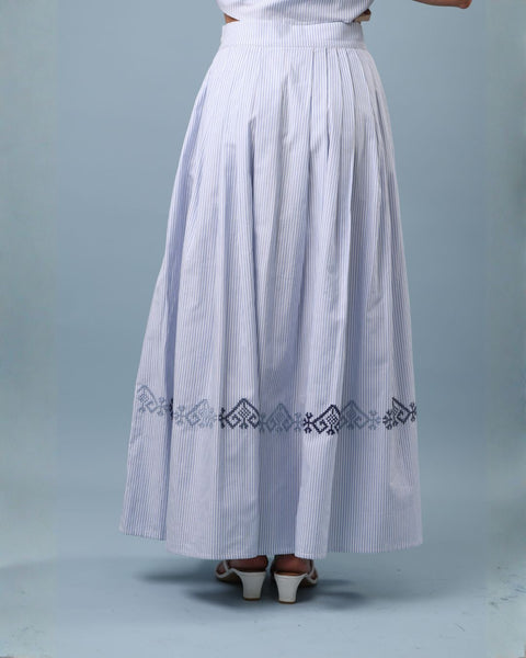 Pleated Striped Skirt- Vase, Almond Branch & Birds | مزهرية، غصن اللوز والطيور