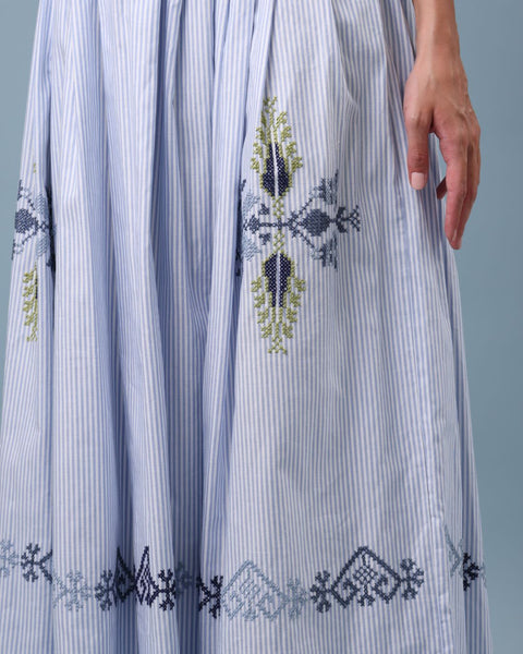 Pleated Striped Skirt- Vase, Almond Branch & Birds | مزهرية، غصن اللوز والطيور