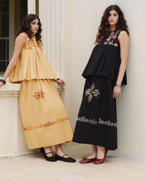 Black Pleated Skirt-Vase & Almond Branch | مزهرية وغصن لوز