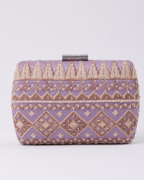 Purple Flat Silk Clutch- Gaza Embroidery | تطريز غزة