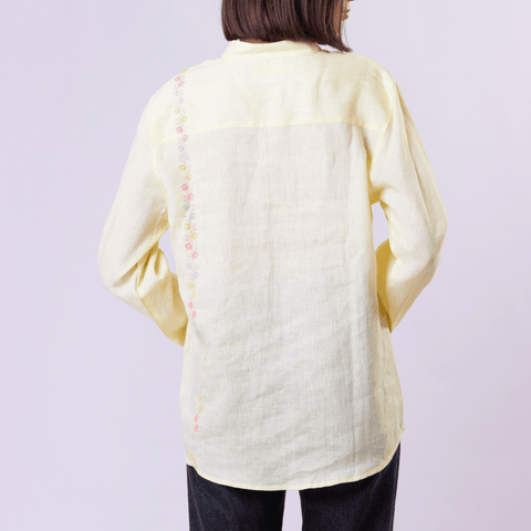 Mandarin Unisex Linen Shirt | تطريز فرع نفنوف