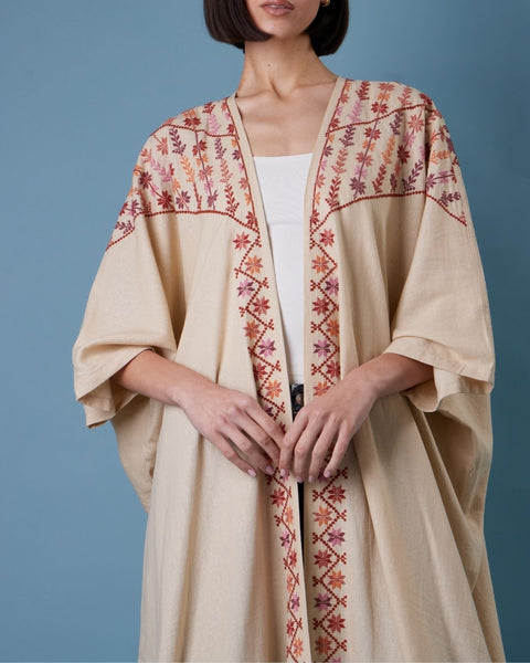 Linen Cotton Abaya Short Sleeve-Ward Rumi of Ramallah | ورد رومي من رام الله