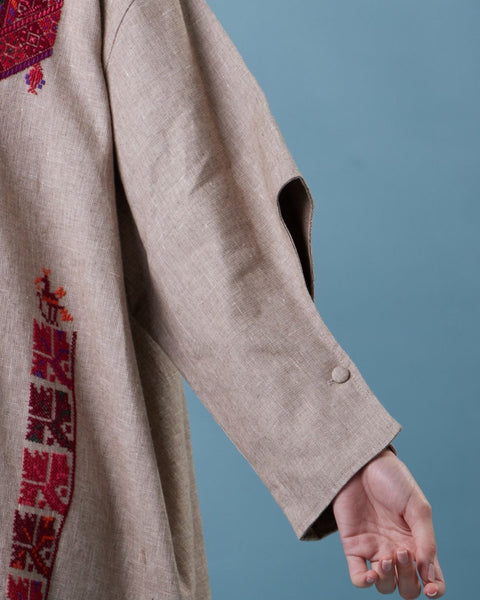 Traditional Palestinian Linen Thobe Ramallah Embroidery | تطريز رام الله