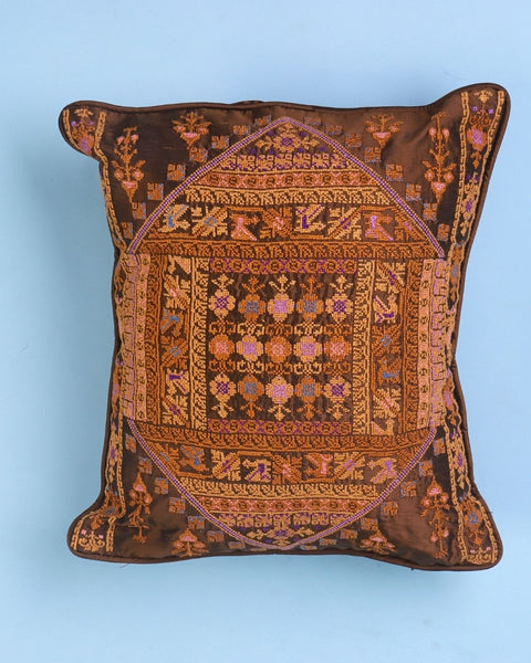 Brown Silk Cushion-Silk Flowers of Rumi | زهور الرومي