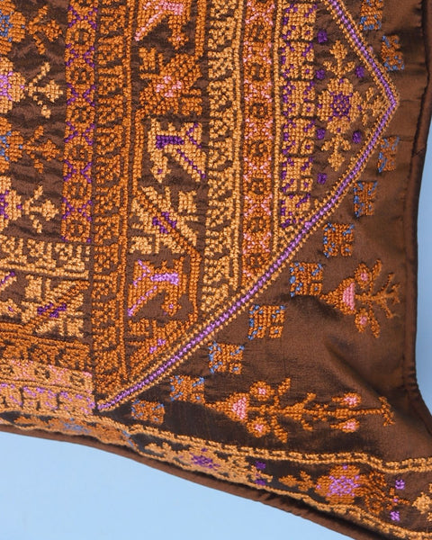 Brown Silk Cushion-Silk Flowers of Rumi | زهور الرومي