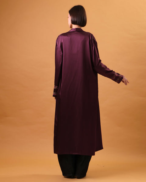 Purple Silk Abaya Embroidered Sleeves Irq el Nafnouf | تطريز عرق النفنوف