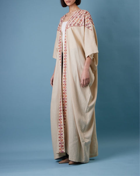 Linen Cotton Abaya Short Sleeve-Ward Rumi of Ramallah | ورد رومي من رام الله