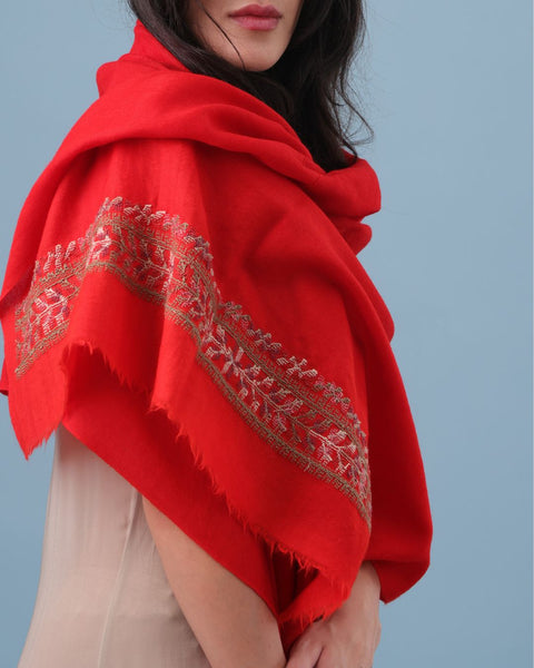 Silk Merino Shawl Bright Red