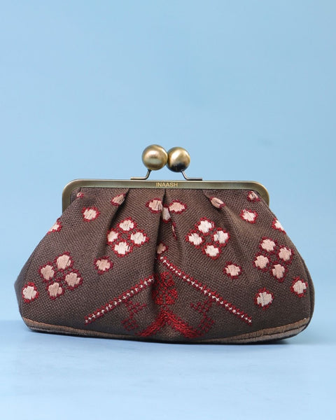 Brown Linen Click Clutch Rafeh Tahriri| رفح التحريري