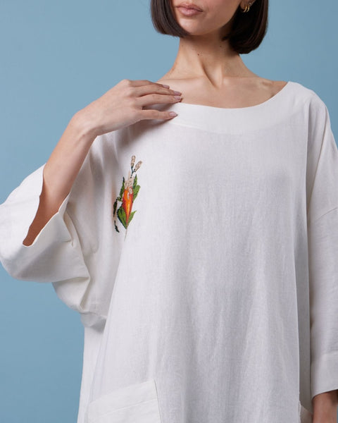 White Linen Dress-Oranges of Yafa | برتقال يافا