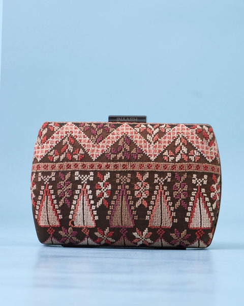 Flat Red Silk Clutch-Cypress Tree with Seeds and Mountains Jaffa | شجرة السرو مع البذور والجبال يافا