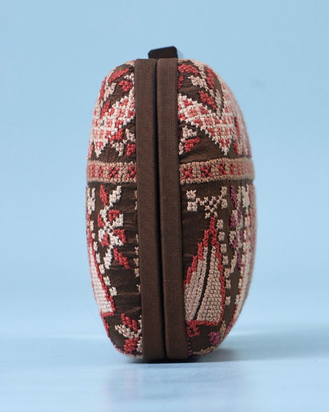 Flat Red Silk Clutch-Cypress Tree with Seeds and Mountains Jaffa | شجرة السرو مع البذور والجبال يافا