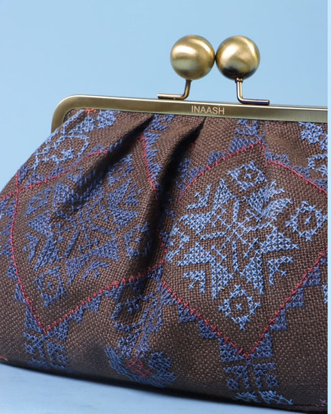 Brown Linen Click Clutch Star of Bethlehem | نجمة بيت لحم