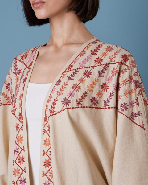 Linen Cotton Abaya Short Sleeve-Ward Rumi of Ramallah | ورد رومي من رام الله