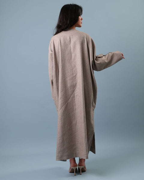 Blue Traditional Palestinian Linen Thobe Ramallah Embroidery | تطريز رام الله