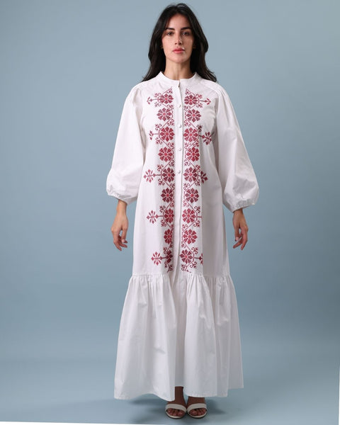 Button Up Poplin Dress- Flower Arch | قوس الزهور