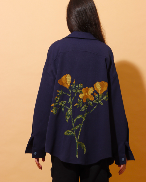 Navy Jacket Yellow Flax Flower | زهرة الكتان الصفراء