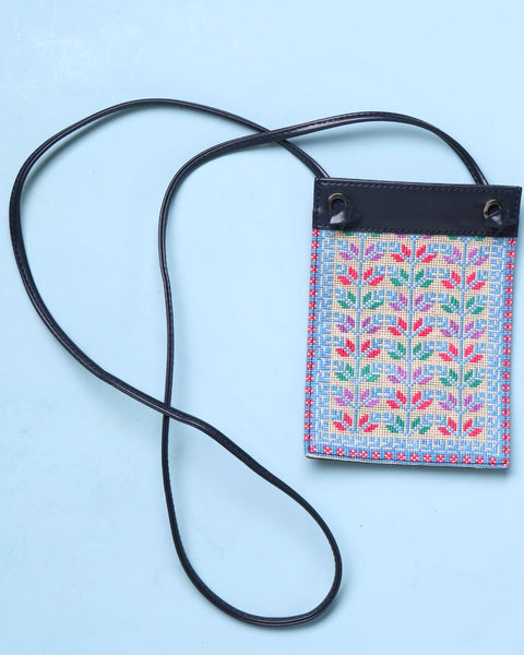 Blue Leather Side Bag-Coffee Bean Jaffa and Gaza | حبة البن يافا وغزة