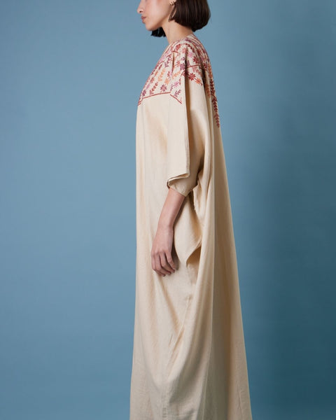 Linen Cotton Abaya Short Sleeve-Ward Rumi of Ramallah | ورد رومي من رام الله