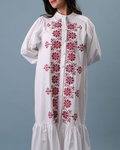 Button Up Poplin Dress- Flower Arch | قوس الزهور
