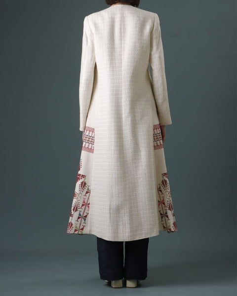 A Shape Straight Abaya Coat Red- Gaza Embroidery | تطريز غزة