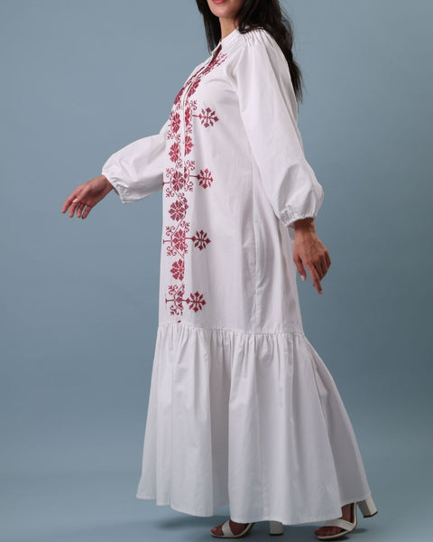 Button Up Poplin Dress- Flower Arch | قوس الزهور