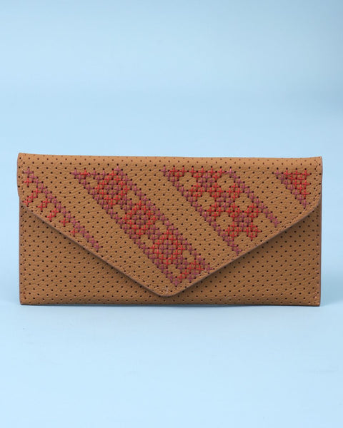 Beige Red Leather Flip Wallet