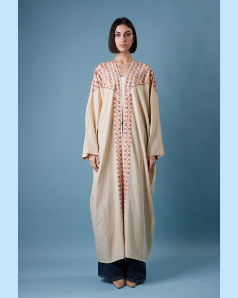Linen Cotton Abaya Long Sleeve-Ward Rumi of Ramallah | ورد رومي من رام الله
