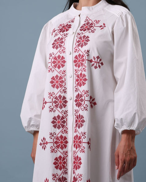 Button Up Poplin Dress- Flower Arch | قوس الزهور
