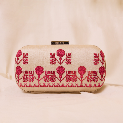 Box Silk Clutch- Flowers of Rumi Embroidery | زهور الرومي
