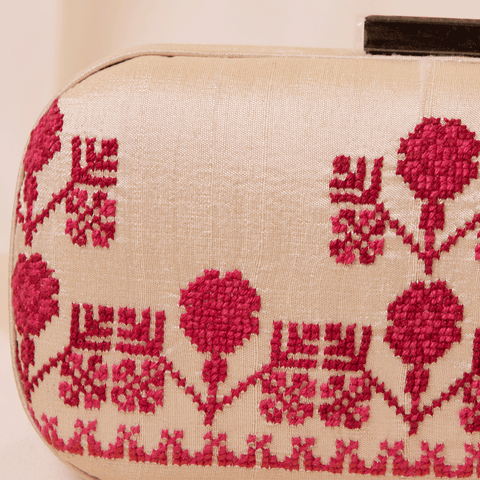 Box Silk Clutch- Flowers of Rumi Embroidery | زهور الرومي