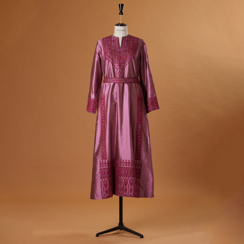 Pink Silk Palestinian Thobe- Yafa Embroidery | تطريز يافا