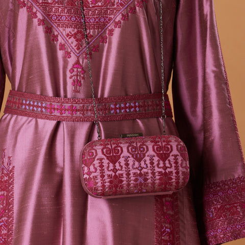 Pink Silk Palestinian Thobe- Yafa Embroidery | تطريز يافا