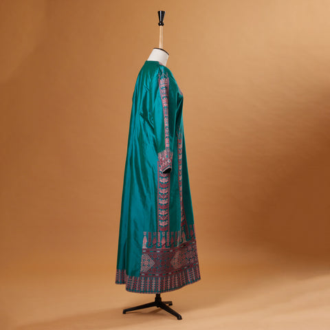 Teal Silk Palestinian Thobe- Yafa Embroidery | تطريز يافا