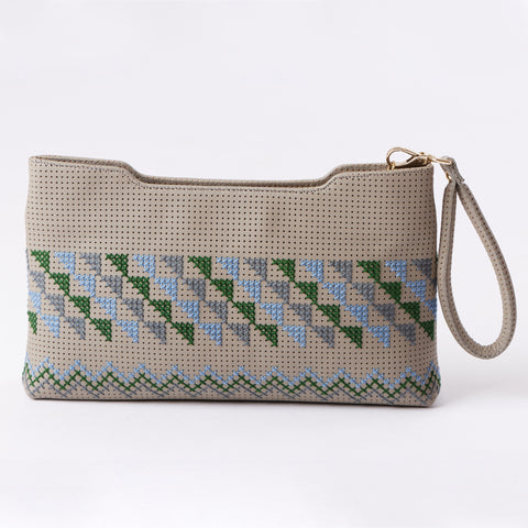 Leather Handbag-Grey Abstracts