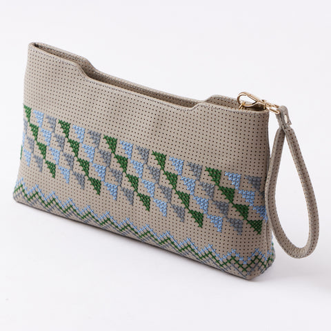 Leather Handbag-Grey Abstracts
