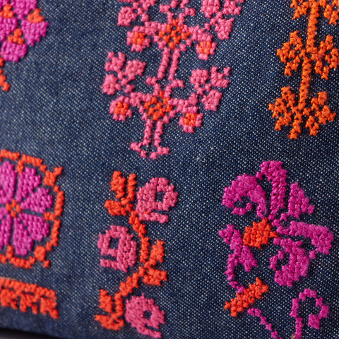 Denim Pouch-Purple Flowers