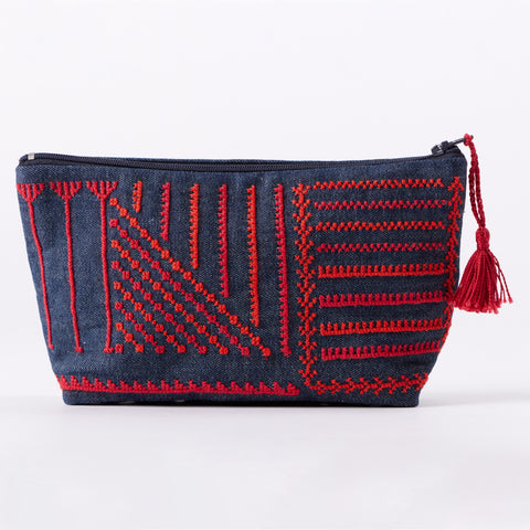 Denim Pouch- Red Carnations & Corn | القرنفل والذرة