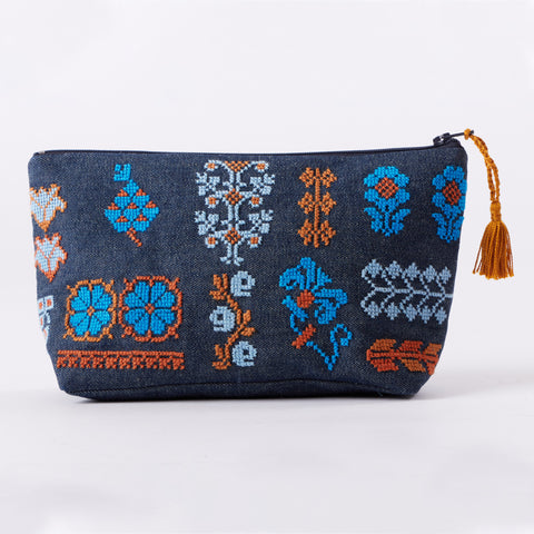 Denim Pouch-Blue Flowers