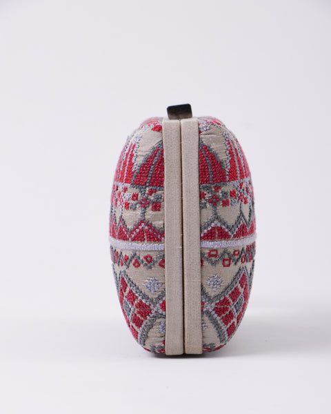 Silver Flat Silk Clutch- Gaza Embroidery | تطريز غزة